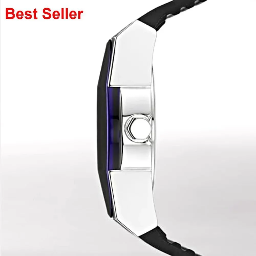 Stainless Steel and Black Silicone Band Watch with Glow In The Dark